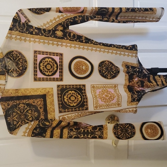 TIMING Small mock neck black pink cream and gold bodysuit - Picture 4 of 8